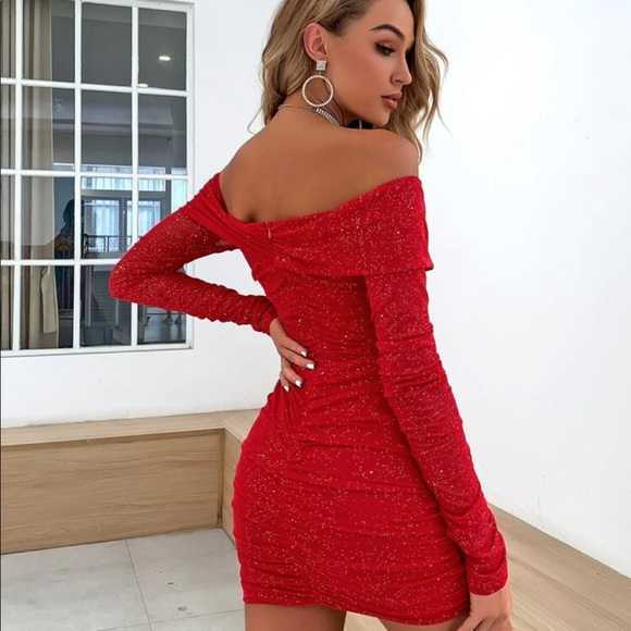 Off shoulder dress black sparkle wrap ruched glamorous dresses - Picture 13 of 15